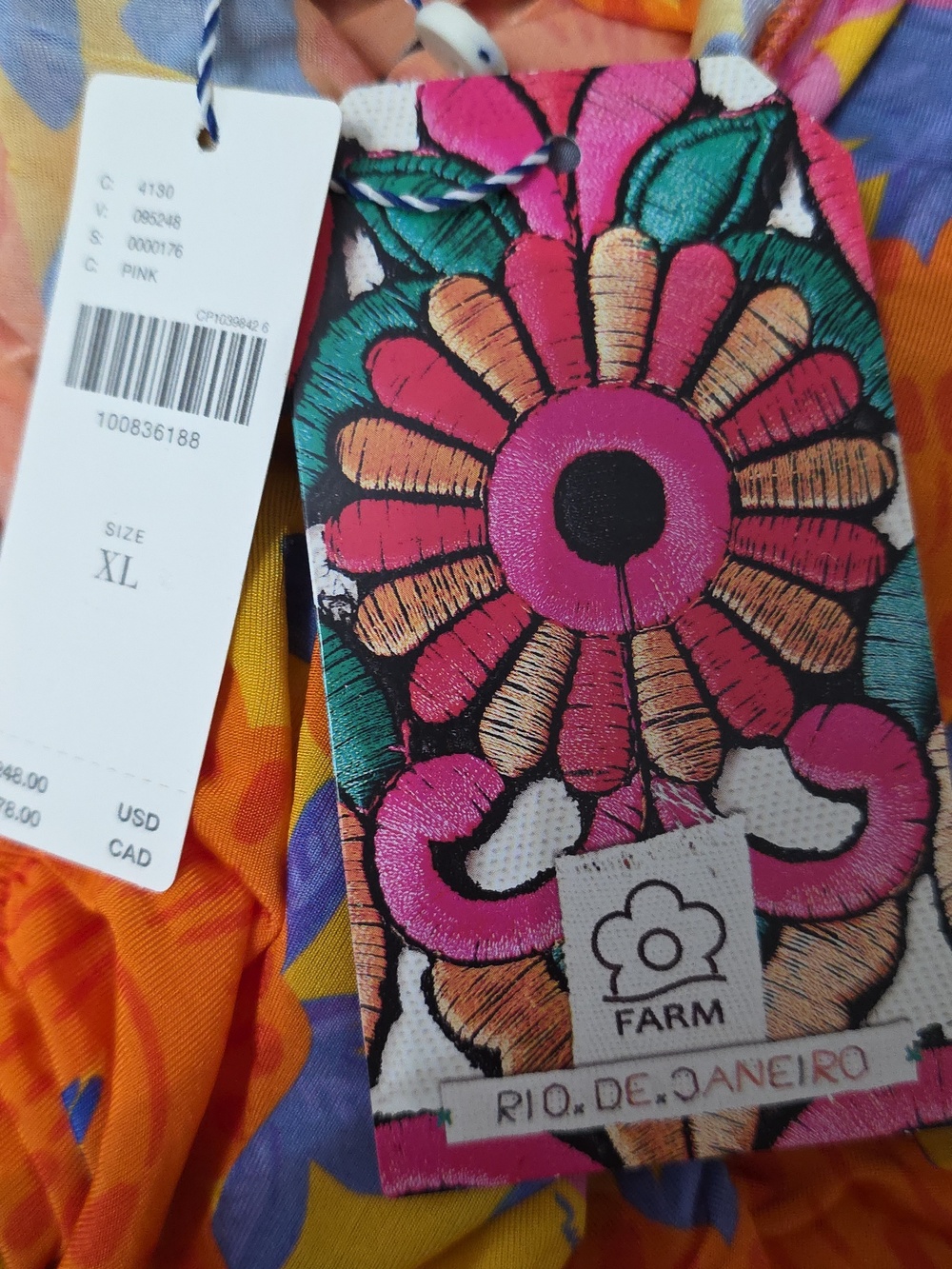 Farm Rio x Anthro Orange Pink Blue Floral Ruched Knit Maxi Dress Womens XL NEW! - Picture 8 of 13